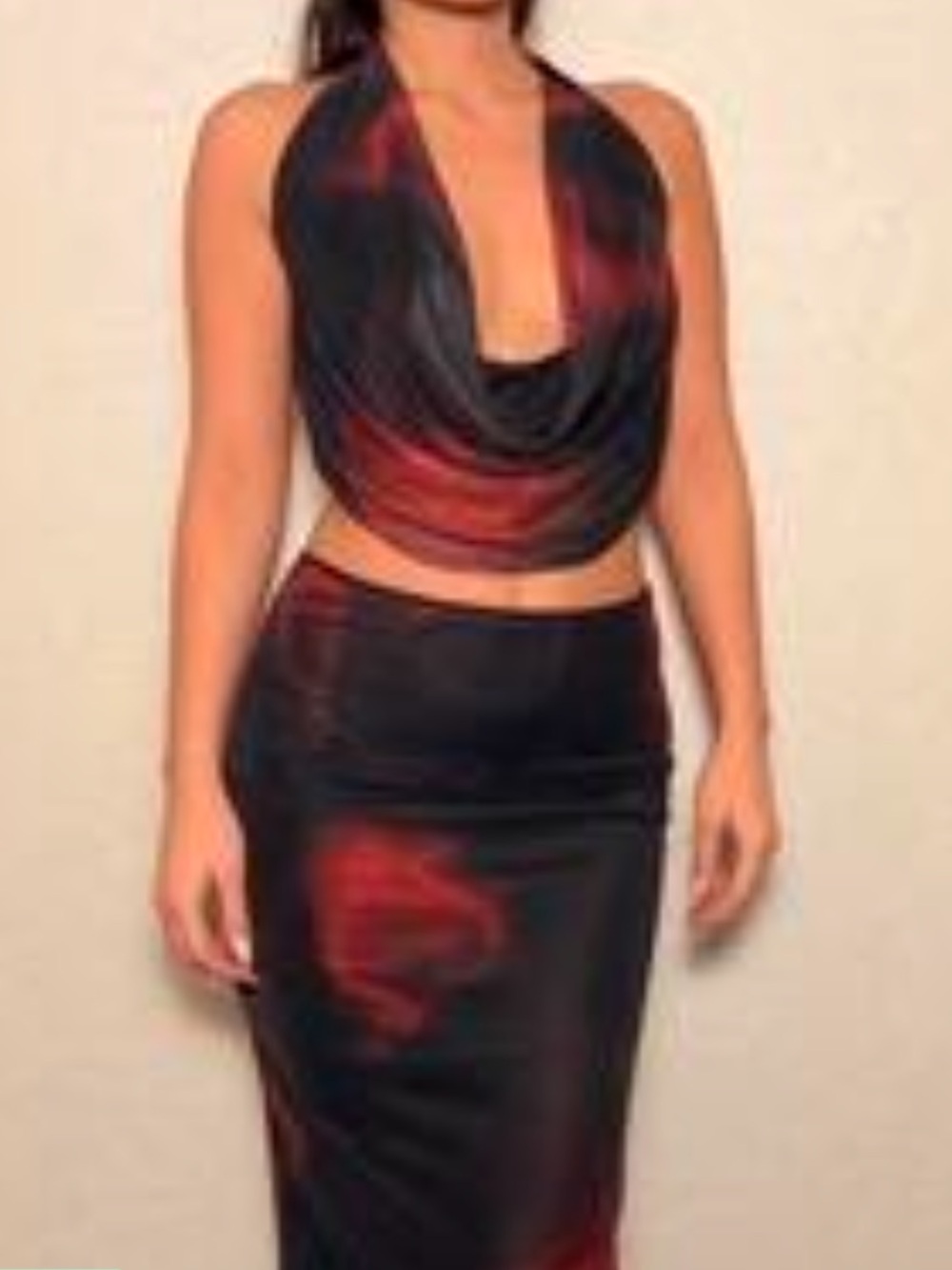 Fashion Nova Black Maxi Skirt with Red Accents